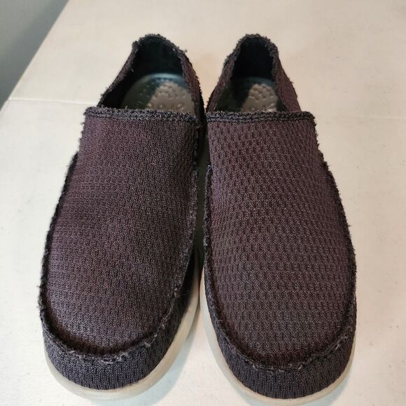 CROCS Santa Cruz Distressed Edge Black Canvas Slip-on Loafer Shoes Men's Size 7 - Picture 5 of 12